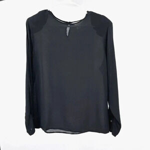 Vtg Paul Stanley Collection 100% Silk‎ Long Sleeve Blouse Size 14 Black Sheer